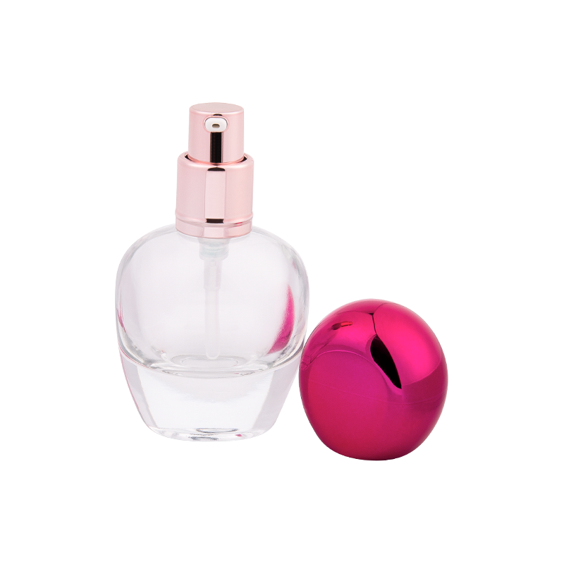 Bouteille de parfum en verre de 30 ml avec capuchon en abdos rose métallique
