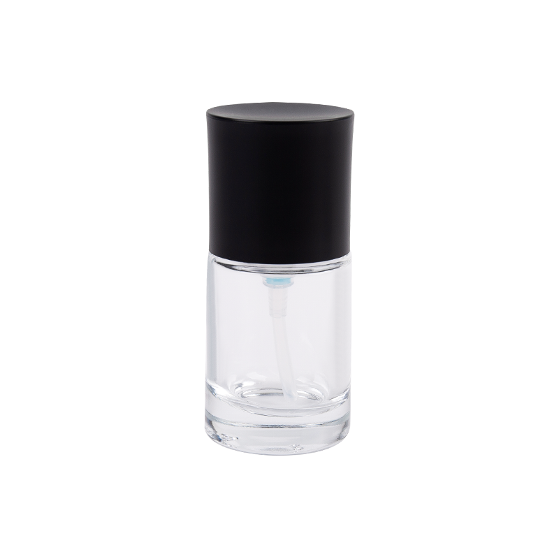 Fidère de pulvérisation en verre transparent de 25 ml avec bonnet en abs noir