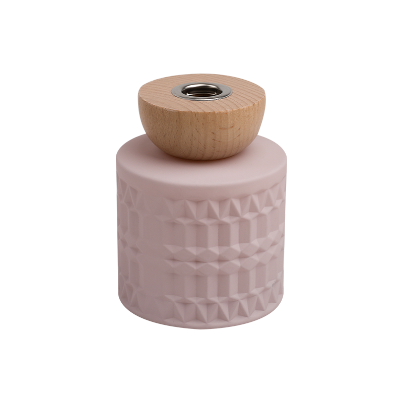 Pot de parfum rose géométrique à motifs à motifs avec bonnet en bois